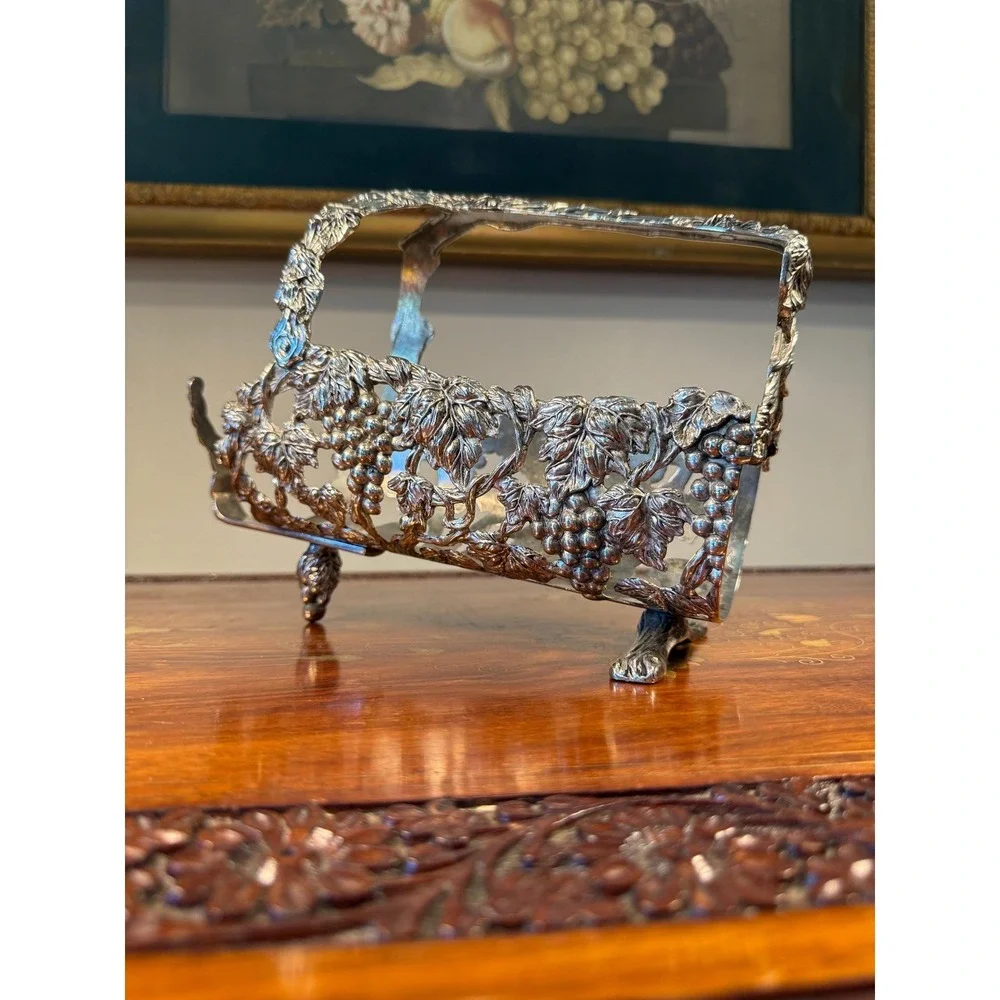 Vintage‎ Silverplate Wine Bottle Holder with Grapevine Design